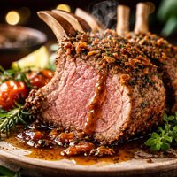 Rack of Lamb Herb Crusted with Roasted Garlic Sauce