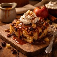 Raisin Bread Pudding with Apple Molasses Sauce