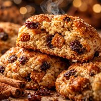 Raisin Cinnamon Scones with Sesame Caramel Chunks