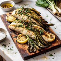 Ramps and Hake Grilled on a Cedar Plank