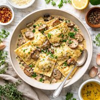 Ravioli in Mushroom Cream Sauce