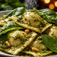 Ravioli or Tortellini with Pesto and Spinach