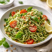 Raw Angel Hair Zucchini Pasta with Fresh Pesto