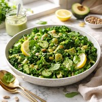 Really Green Salad with Avocado Lemon Dressing