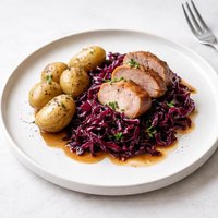 Red Cabbage with Pork and New Potatoes