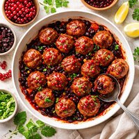 Red Currant Glazed Ham Meatballs W Dried Cherries