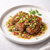 Red Green and White Onion Sauce with Pork Cube Steak