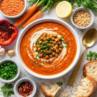 Red Lentil Carrot and Roasted Red Pepper Soup