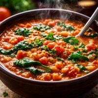 Red Lentil Tomato and Spinach Soup