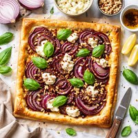 Red Onion Goat Cheese and Basil Tart