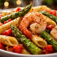Red Pepper Asparagus Shrimp Penne Pasta