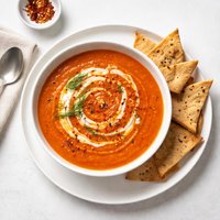 Red Pepper Fennel Soup with Pita Chips