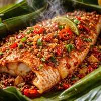 Red Snapper Marinated with 3 Kinds of Chilies in Banana Leaves