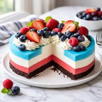 Red White and Blue Cheesecake with Chocolate Cookie Crust