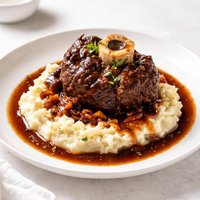 Red Wine Braised Beef Shanks with Roasted Garlic Mashed Potatoes
