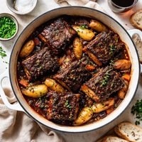 Red Wine Braised Short Ribs with Fingerlings Potatoes