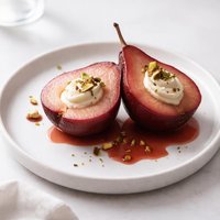 Red Wine Poached Pears with Mascarpone Filling