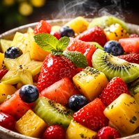 Refreshing Tropical Fruit Salad with Vanilla Mint Syrup