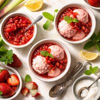 Rhubarb Sherbet with Crushed Strawberry Sauce