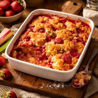 Rhubarb Strawberry Pudding Cake