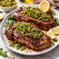 Rib Eye Steaks with Dijon Gremolata