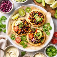 Rice and Corn Cakes with Spicy Black Beans