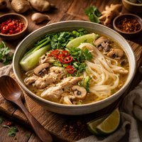 Rice Noodles and Chicken Soup