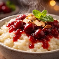 Rice Pudding with Almonds and Cherry Sauce