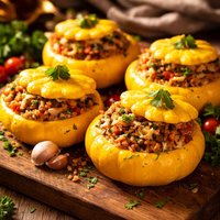 Rice Stuffed Sunburst Patty Pan Summer Squash