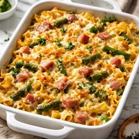 Rich and Cheesy Ham and Asparagus Noodle Casserole