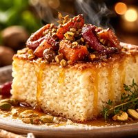Ricotta Cake with Honey and Cardamom Roasted Vegetables