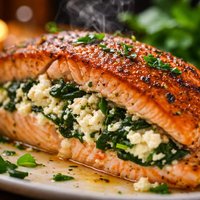 Ricotta Feta and Spinach Stuffed Salmon