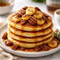 Ricotta Pancakes with Banana Pecan Syrup