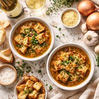Riesling Onion Soup with Herbed Croutons