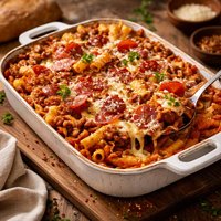 Rigatoni Sausage Pepperoni Casserole for a Crowd