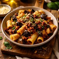 Rigatoni with Eggplant and Dried Tomato Pesto