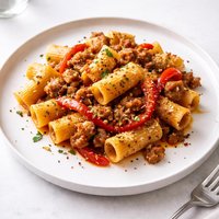 Rigatoni with Sausage and Red Pepper Strips Yummy