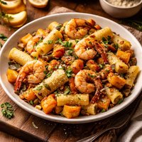 Rigatoni with Squash and Prawns