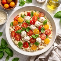 Risotto with Fresh Mozzarella Grape Tomatoes and Basil