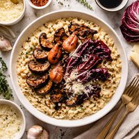 Risotto with Roasted Shallots Portabella Radicchio and Parmesa