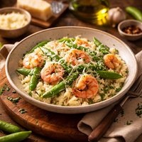 Risotto with Snow Peas Shrimp Grated Cheese
