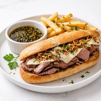 Roast Beef Dip Sandwich with Herbed Garlic Au Jus