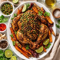 Roast Capon with Chili Cilantro Rub and Roasted Carrots