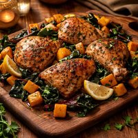 Roast Chicken Butternut Squash and Swiss Chard