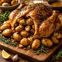 Roast Chicken Stuffed with Herbed Potatoes
