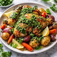 Roast Chicken with Cilantro Pesto and Vegetables