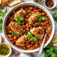 Roast Chicken with Tomato Olive Sauce
