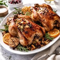 Roast Cornish Game Hens with Savory Fruit Stuffing