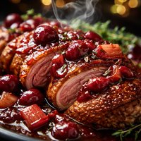 Roast Duck with Cherry Rhubarb Sauce