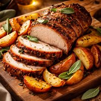 Roast Pork Loin with Apples Potatoes Sage